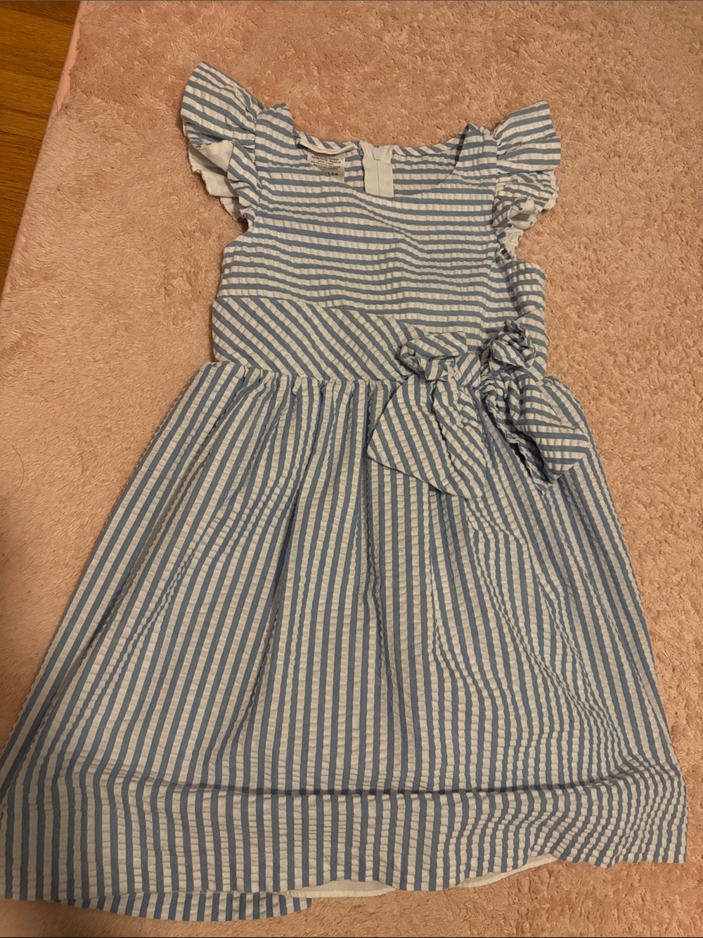 Blue and White Striped Girls' Bow-Accent Dress size 6